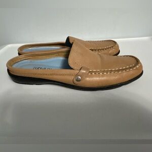 Marina Rinaldi Tan Leather Backless Loafers